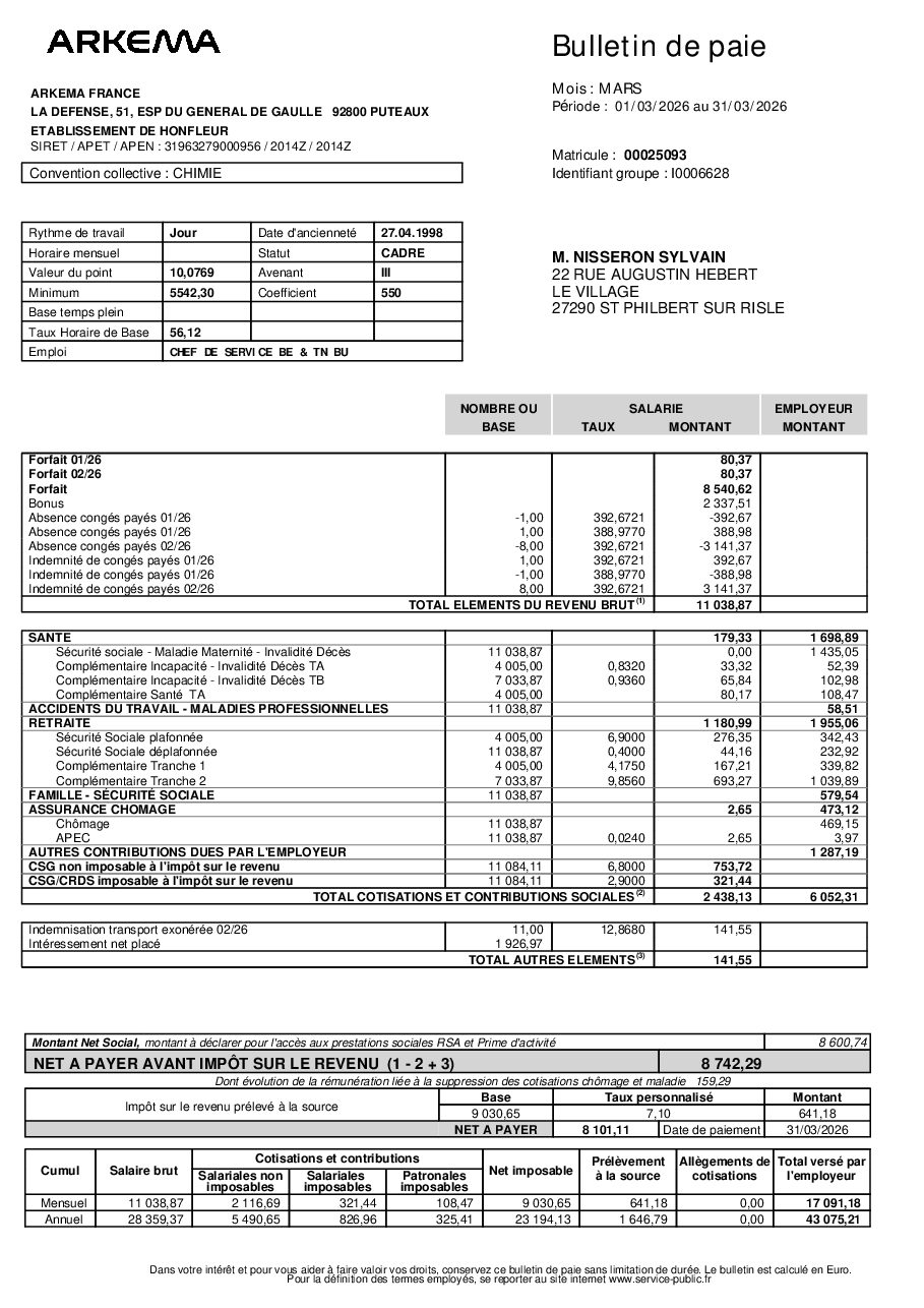 Aperçu de ARKEMA-Sylvain NISSERON-Fiche de paie-2026-03.pdf