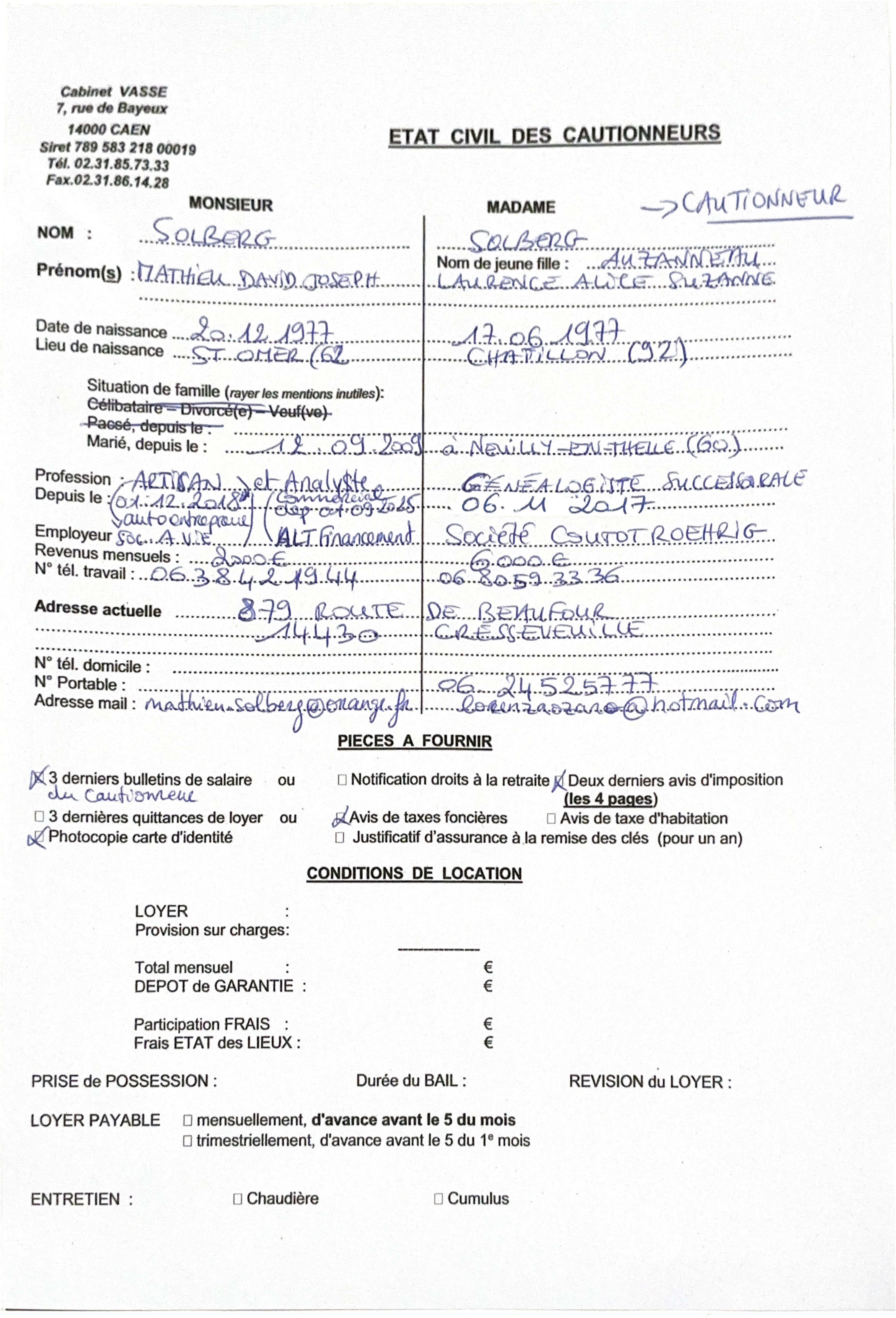 Aperçu de Fiche garant