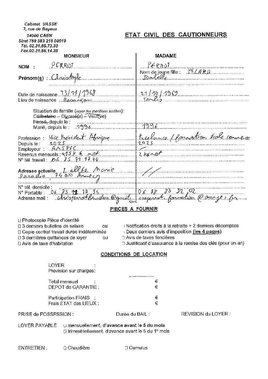 Aperçu de Fiche garant