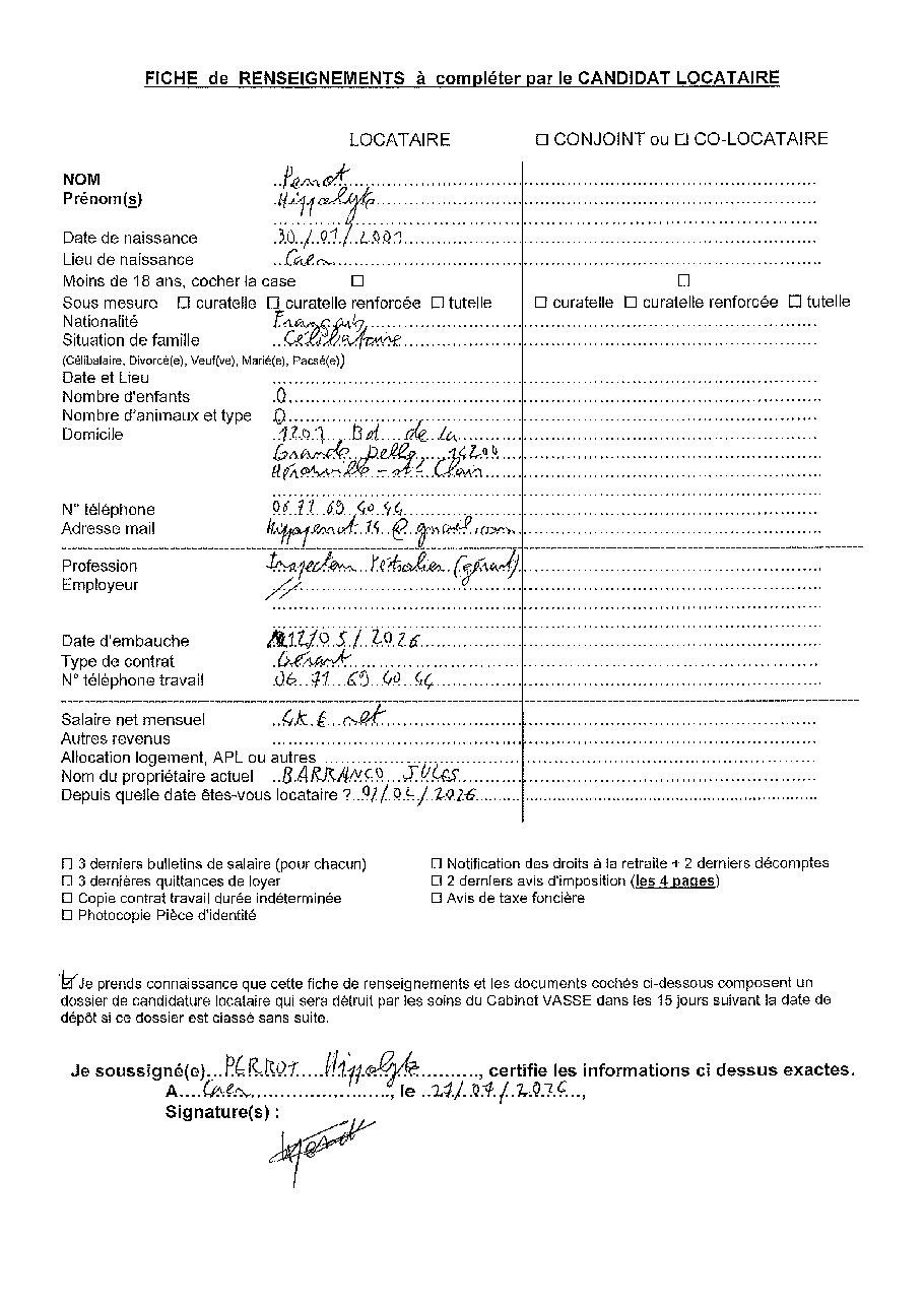 Aperçu de Fiche locataire