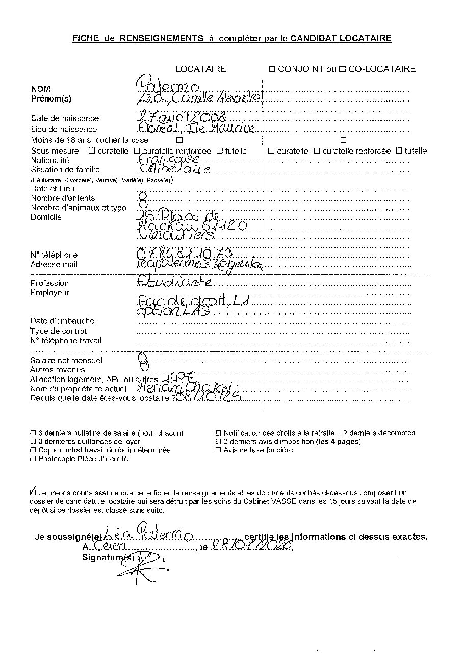 Aperçu de Fiche locataire