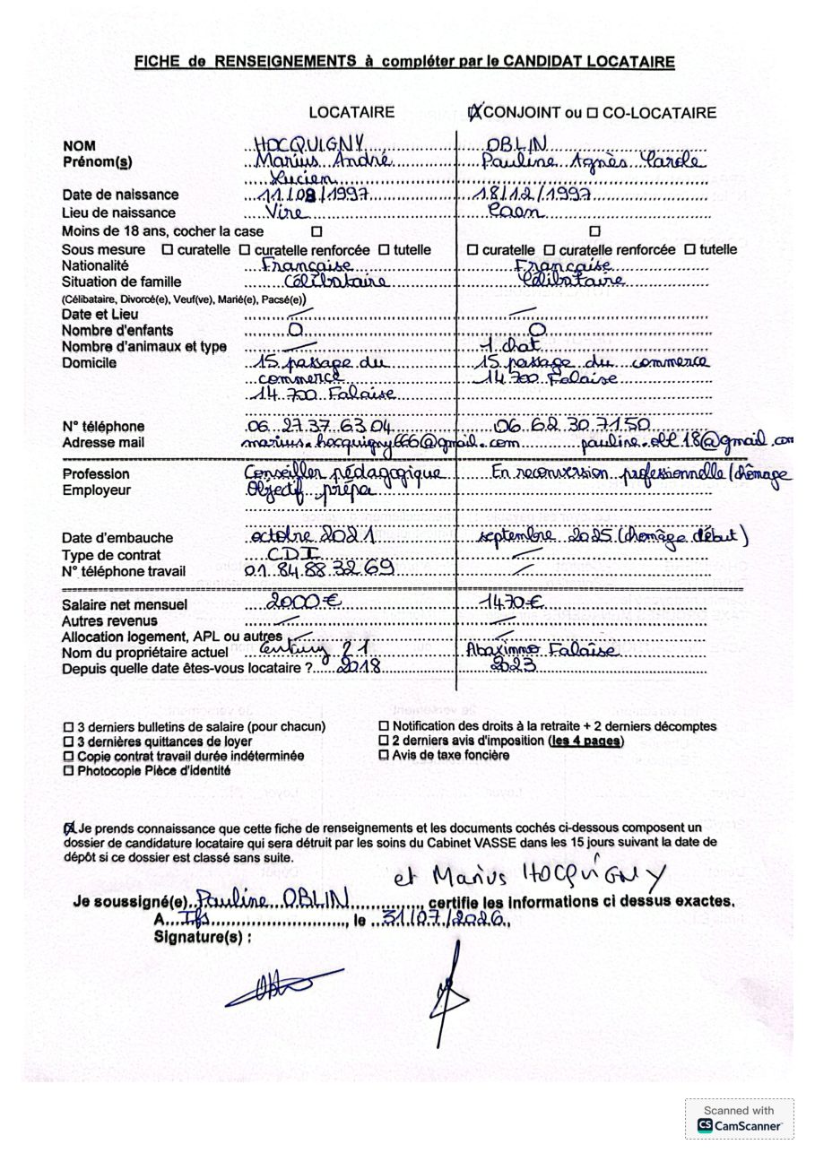Aperçu de Fiche locataire