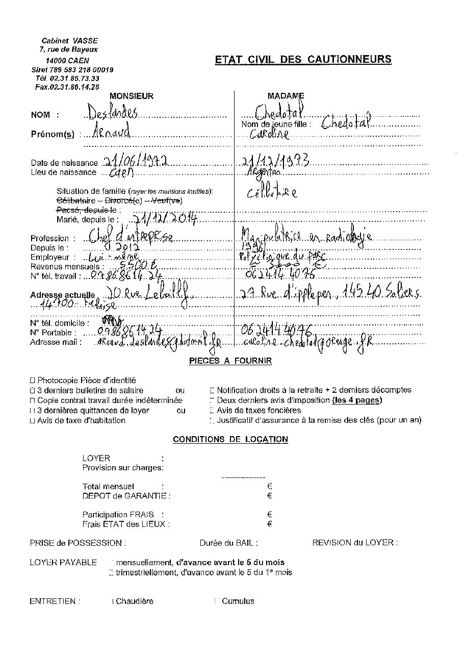 Aperçu de Fiche garant