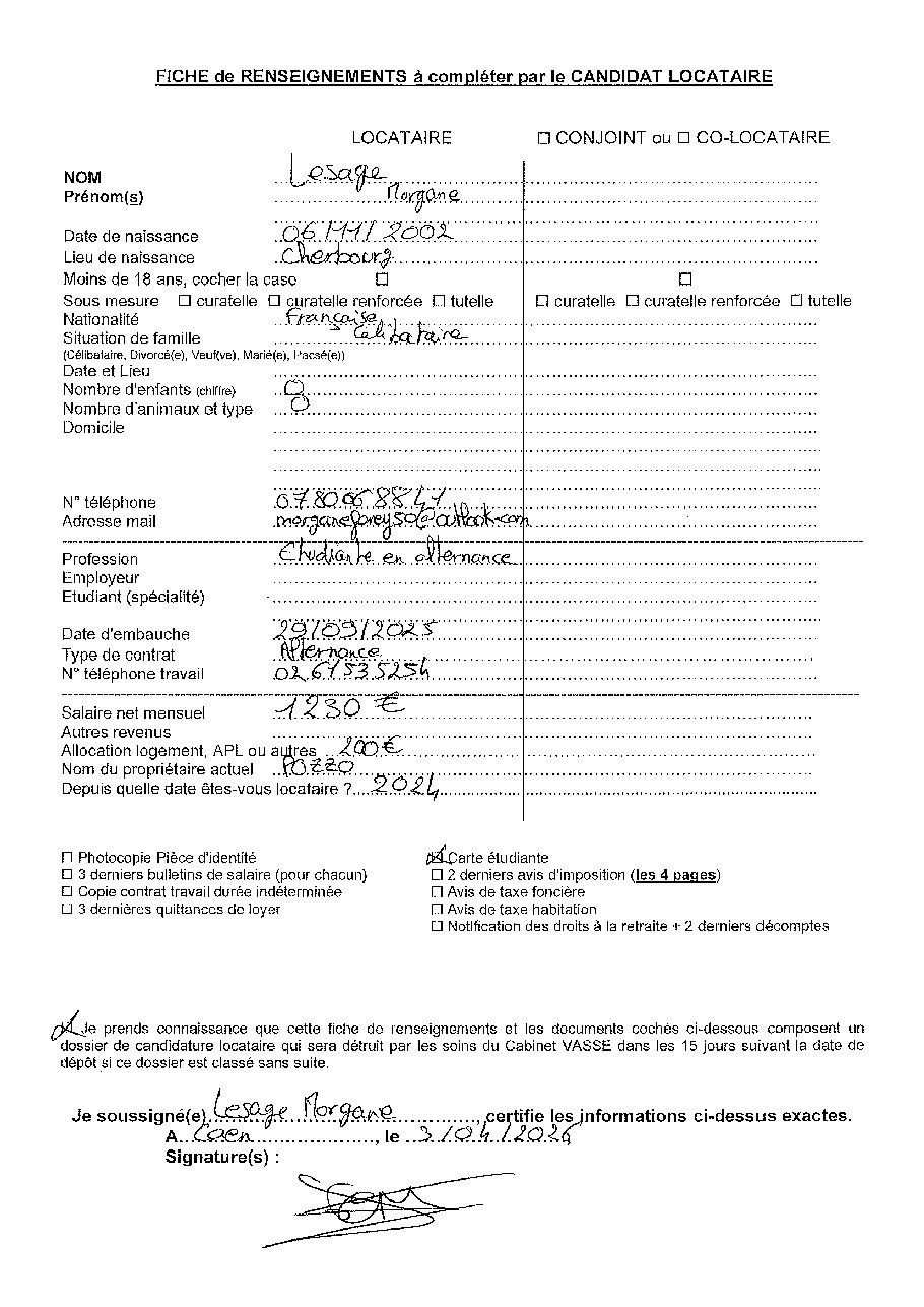 Aperçu de Fiche locataire