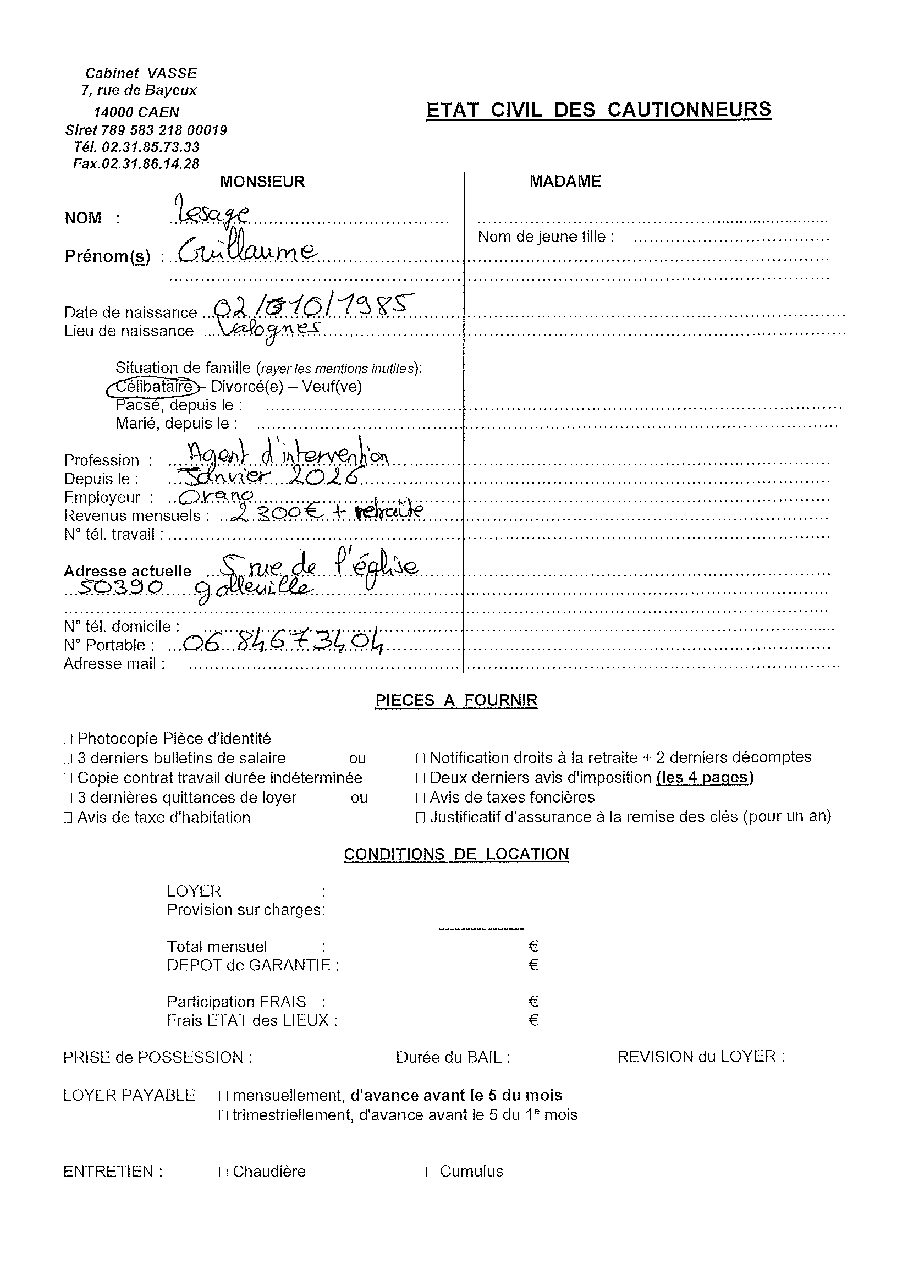 Aperçu de Fiche cautionneur