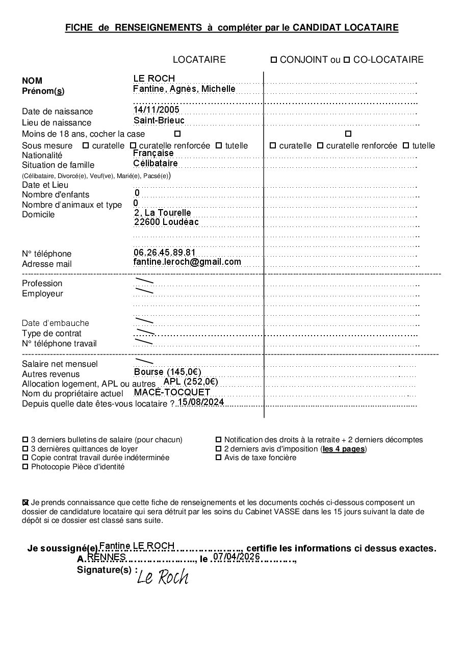 Aperçu de Fiche locataire
