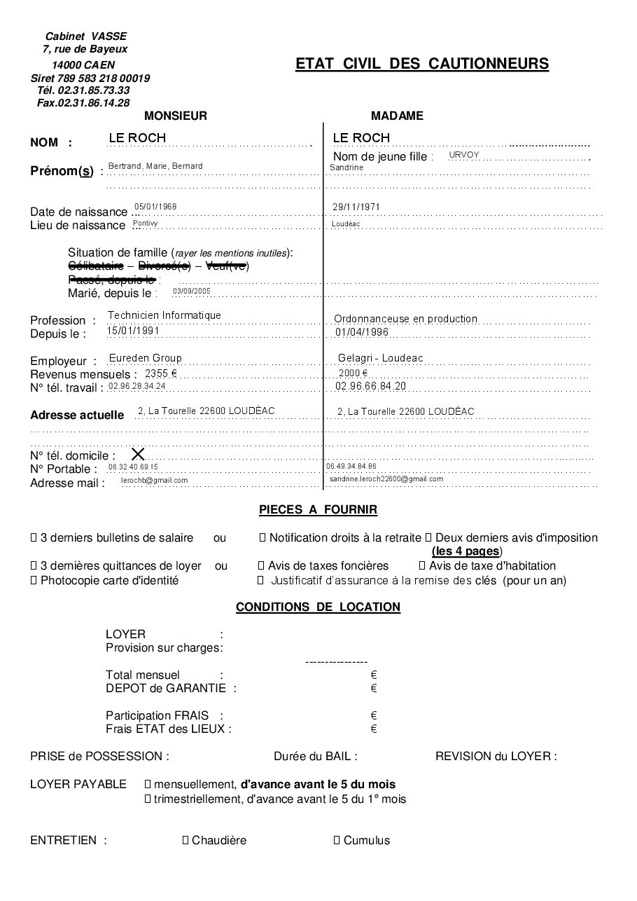 Aperçu de Fiche cautionneur
