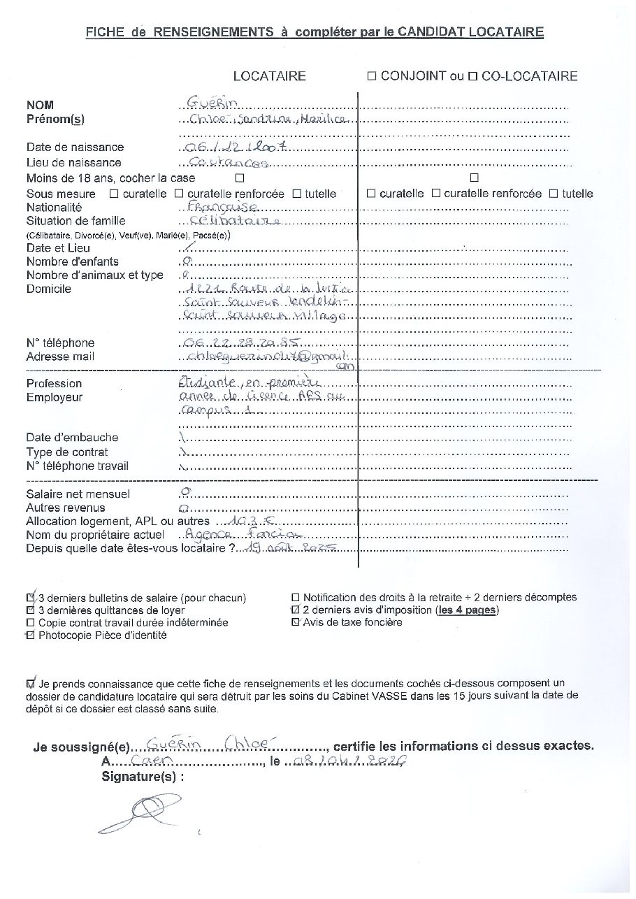 Aperçu de Fiche locataire