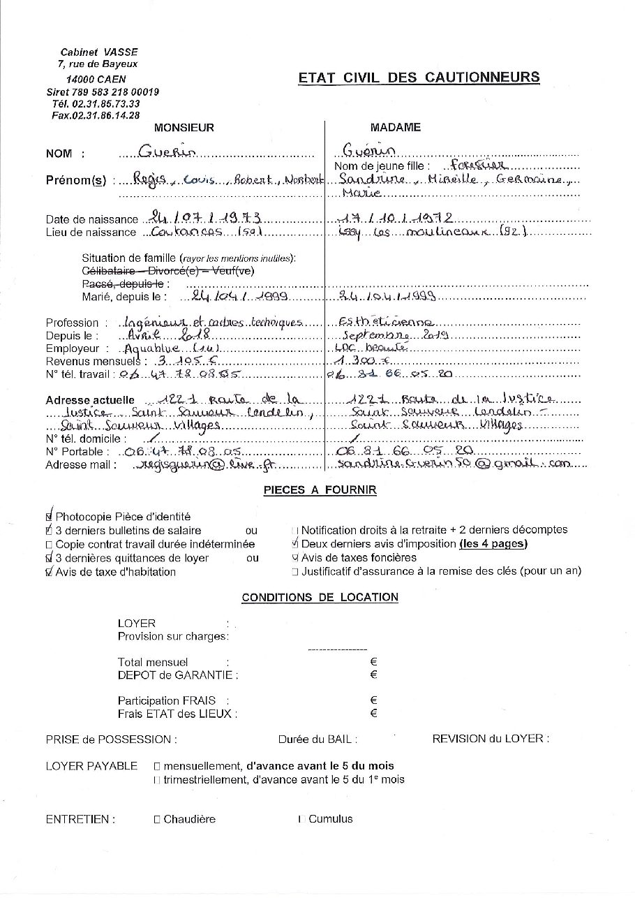 Aperçu de Fiche caution