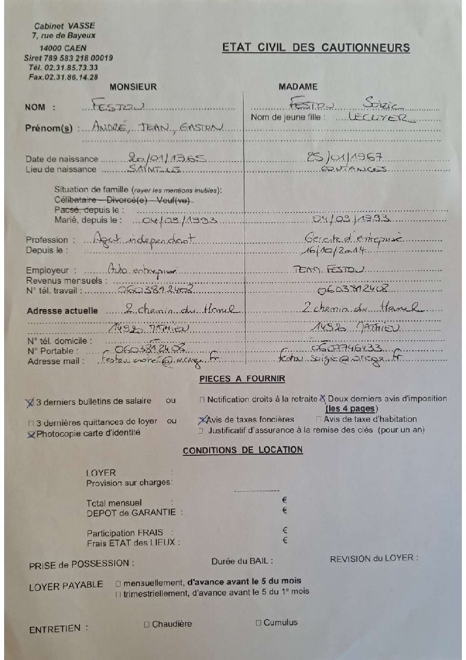 Aperçu de Fiche cautionneur