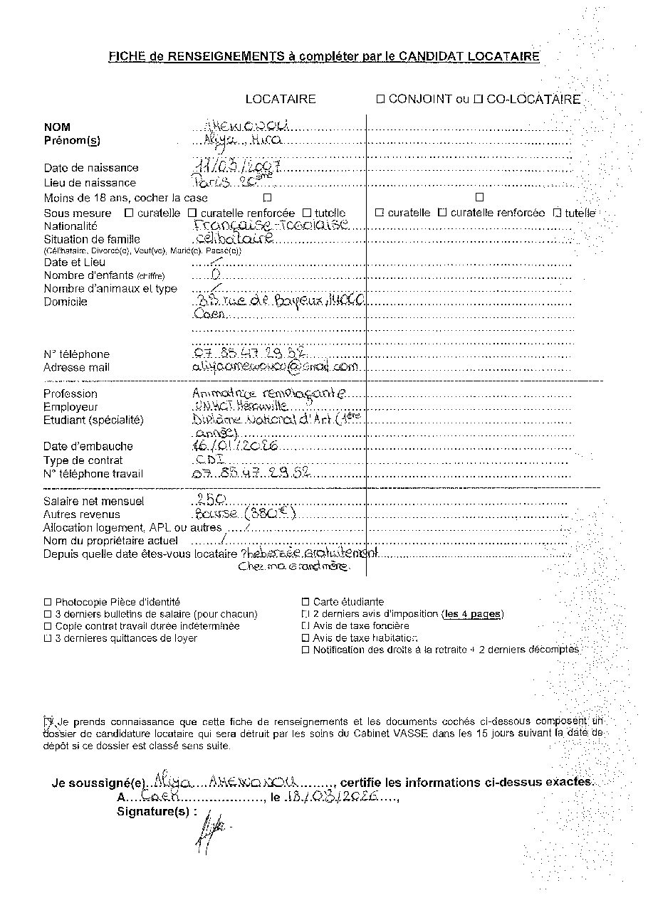 Aperçu de Fiche Locataire