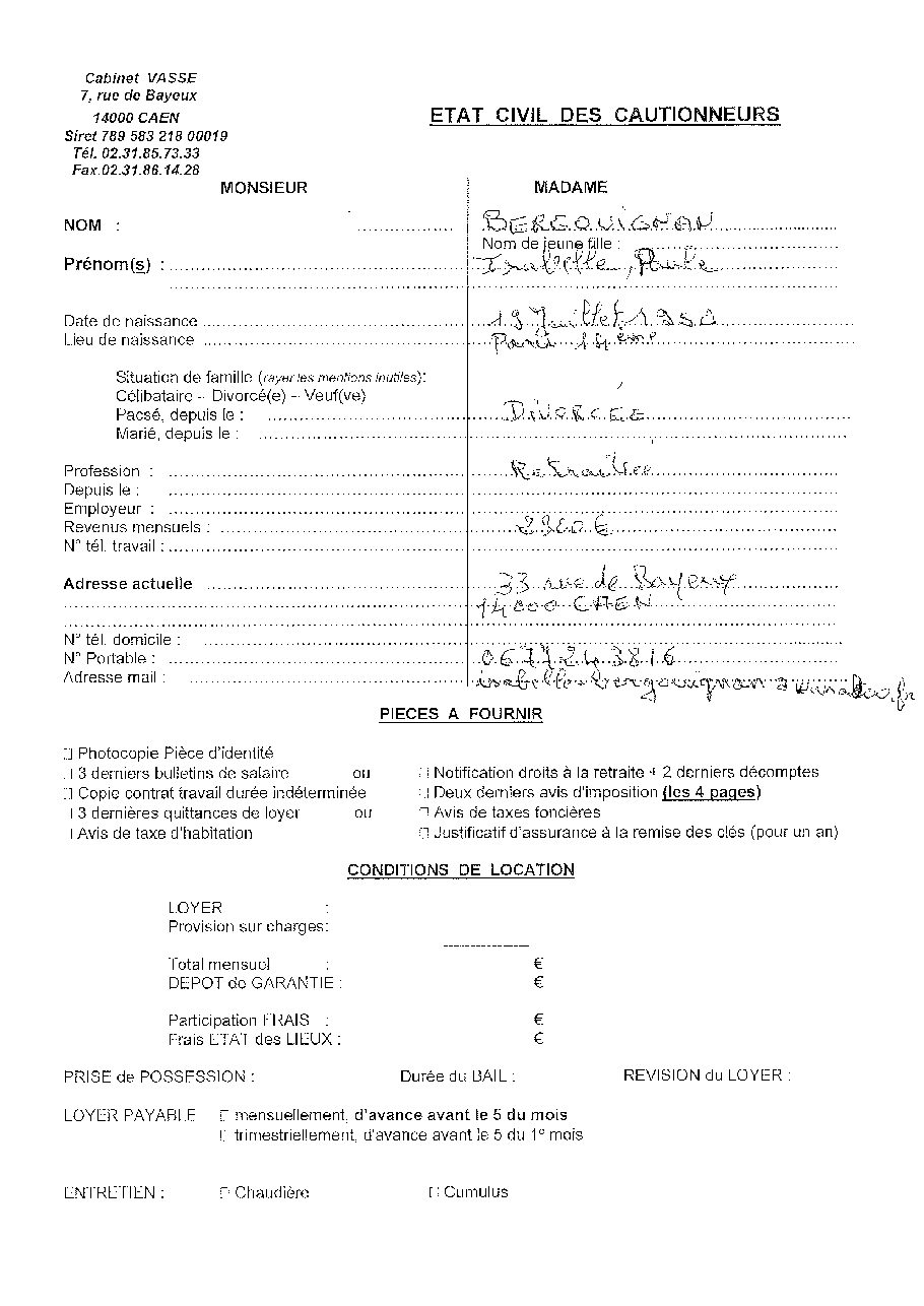 Aperçu de Fiche Caution