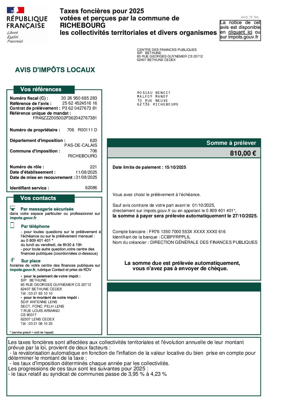 Aperçu de TaxesfoncieresavisRICHEBOURG62TaxesFoncieresavisRICHEBOURG62.pdf