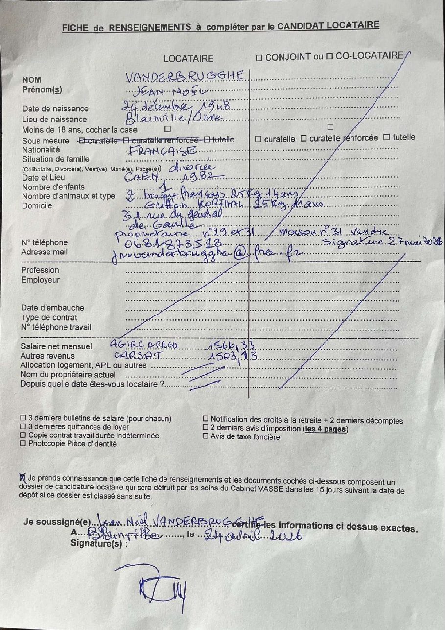 Aperçu de Fiche locataire
