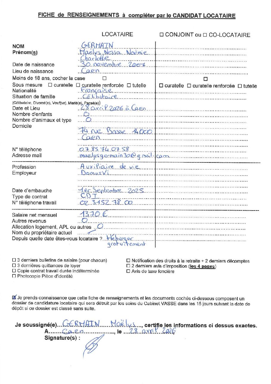 Aperçu de fiche locataire