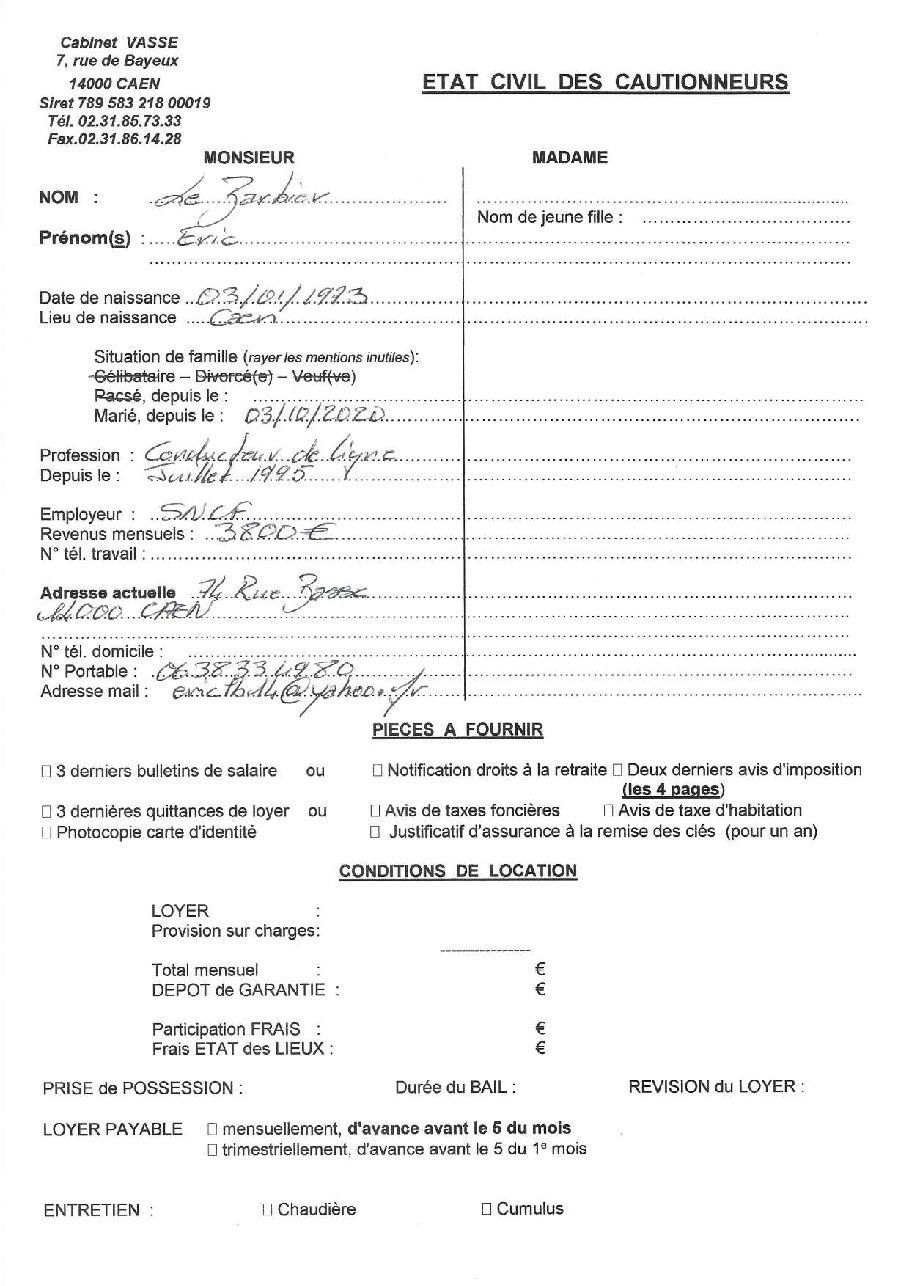 Aperçu de Fiche caution