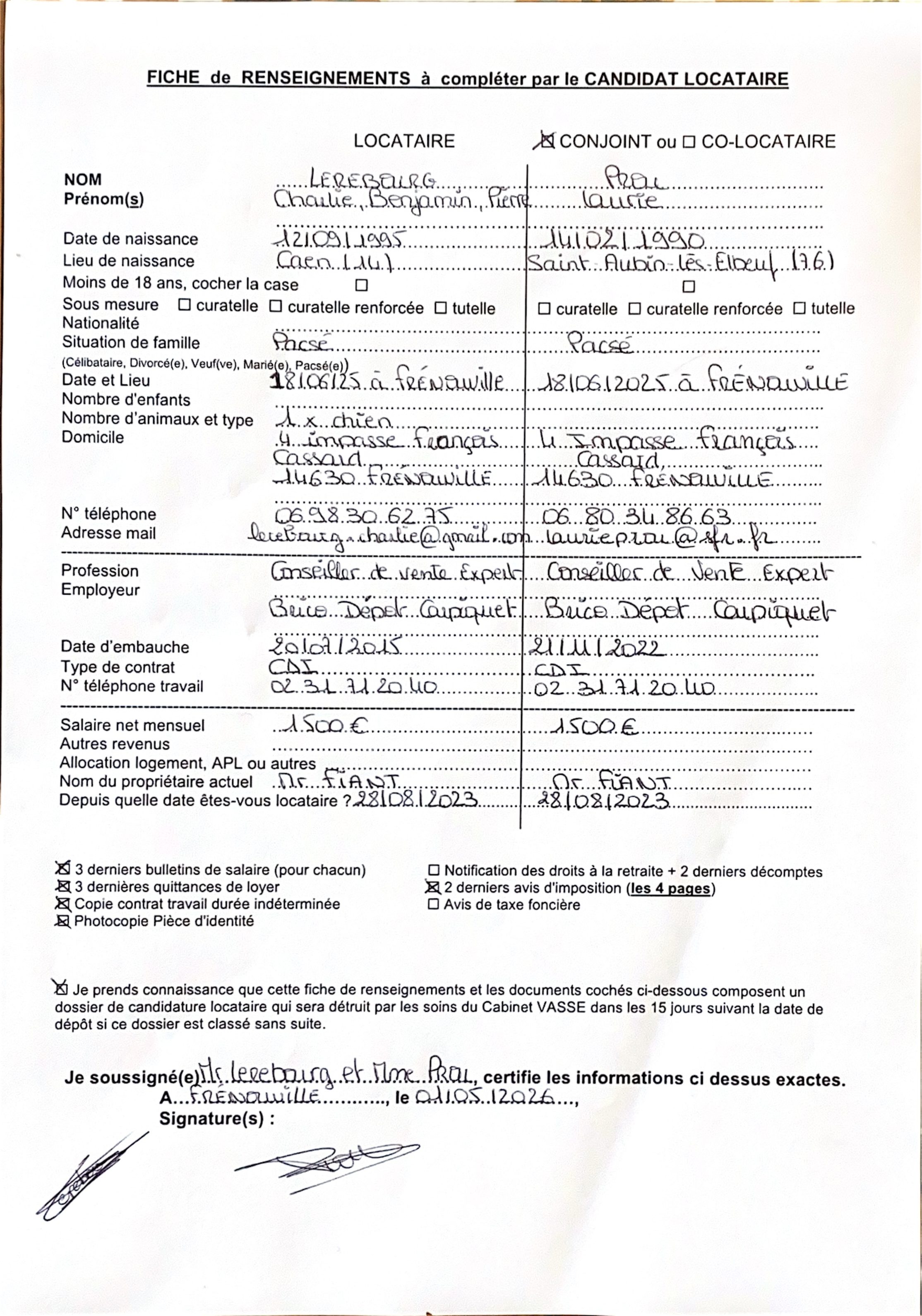 Aperçu de Fiche locataire