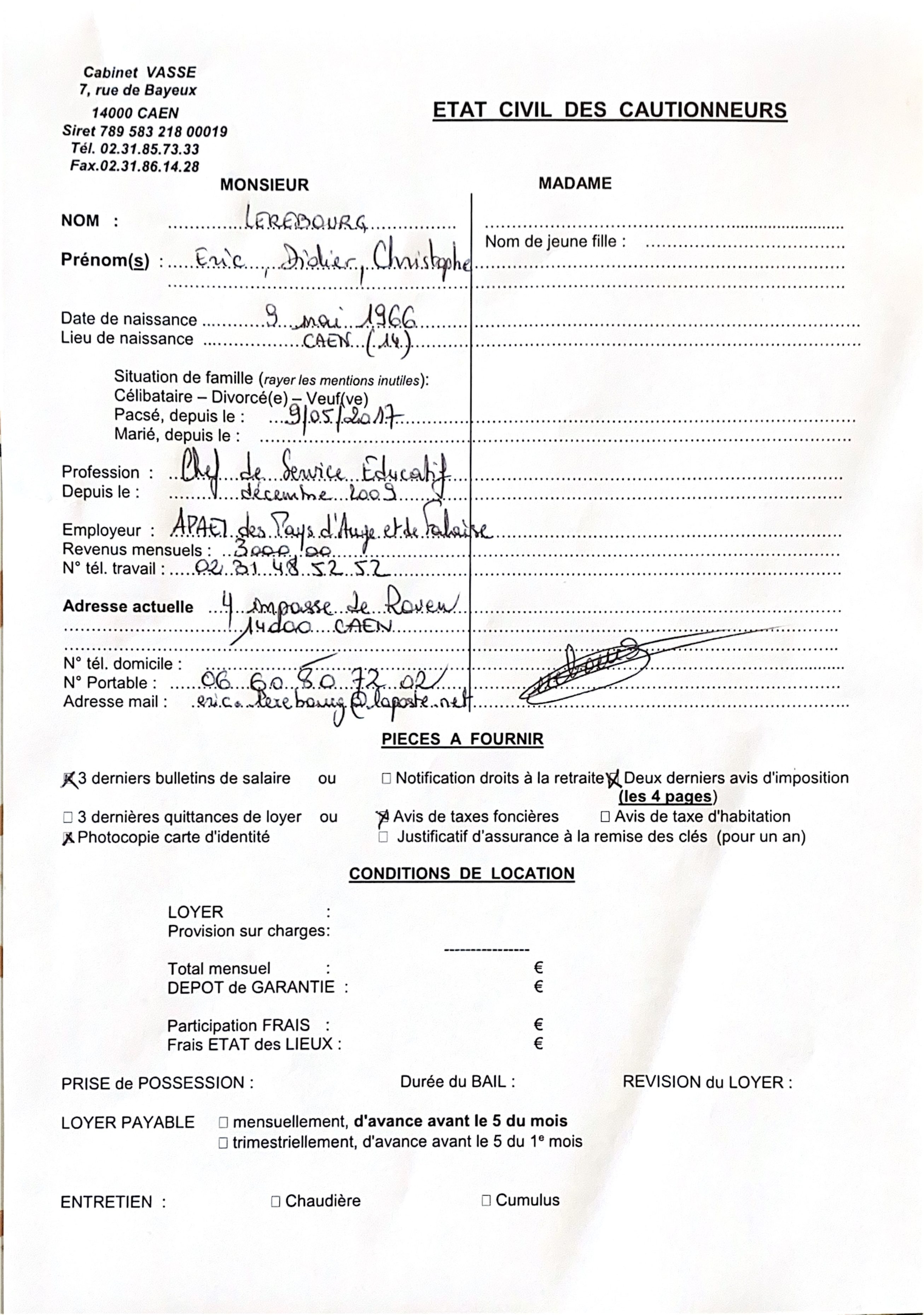 Aperçu de Fiche garant