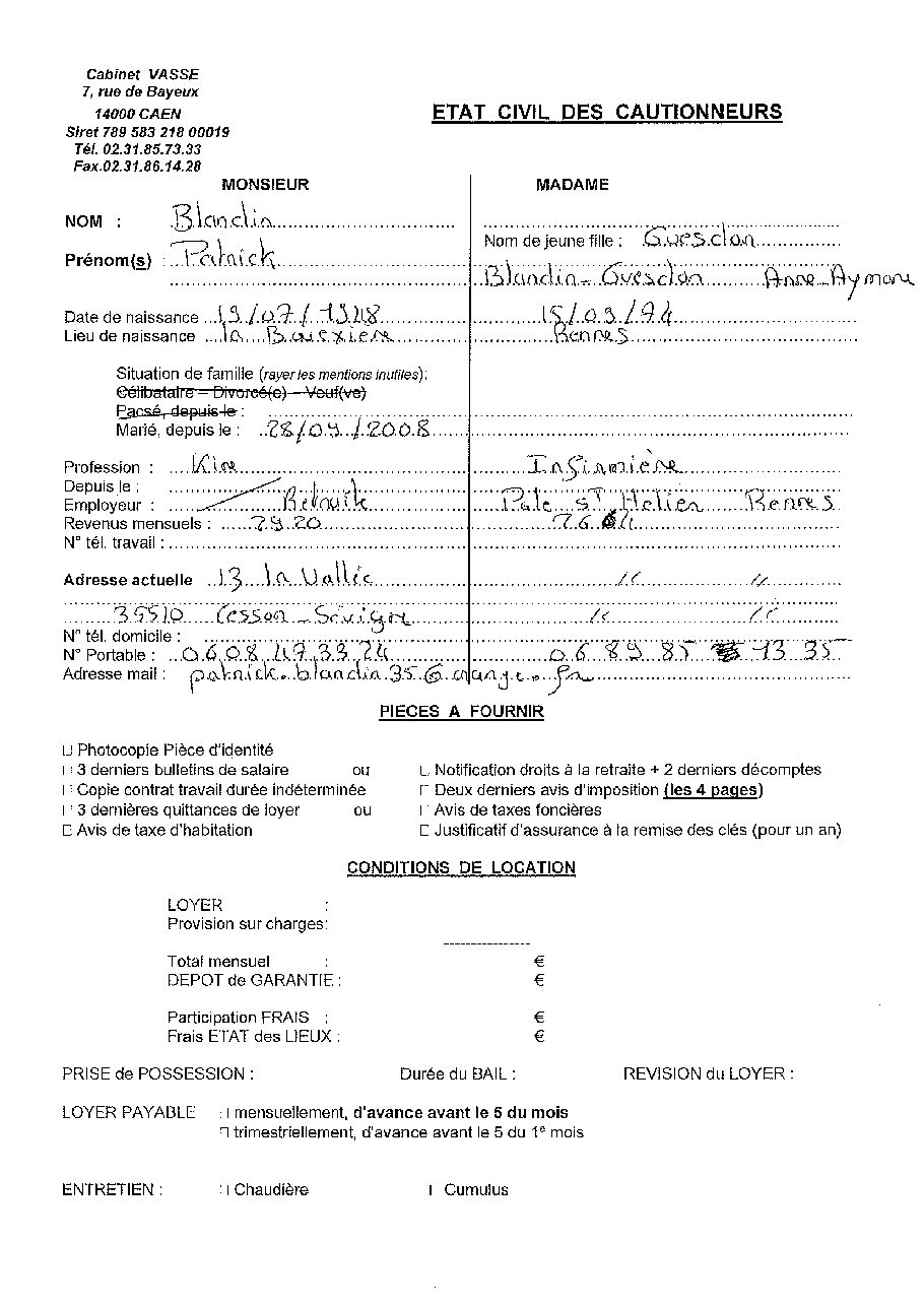 Aperçu de Fiche Caution