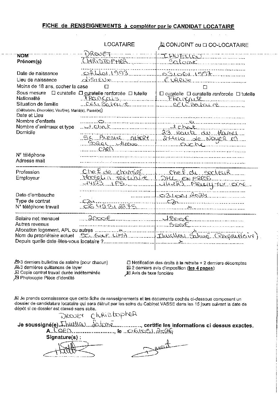 Aperçu de Fiche locataire