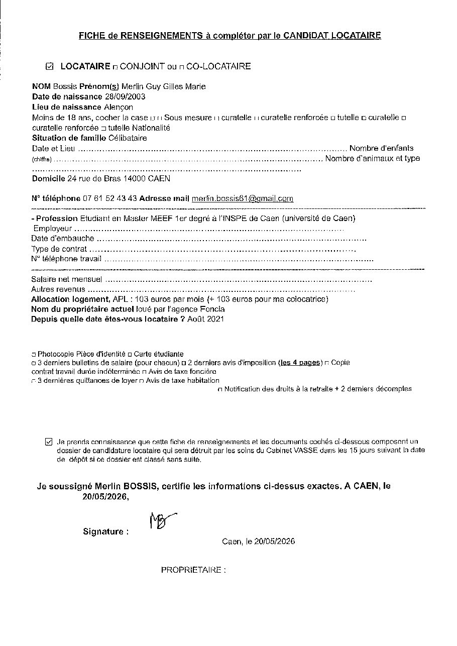 Aperçu de Fiche locataire