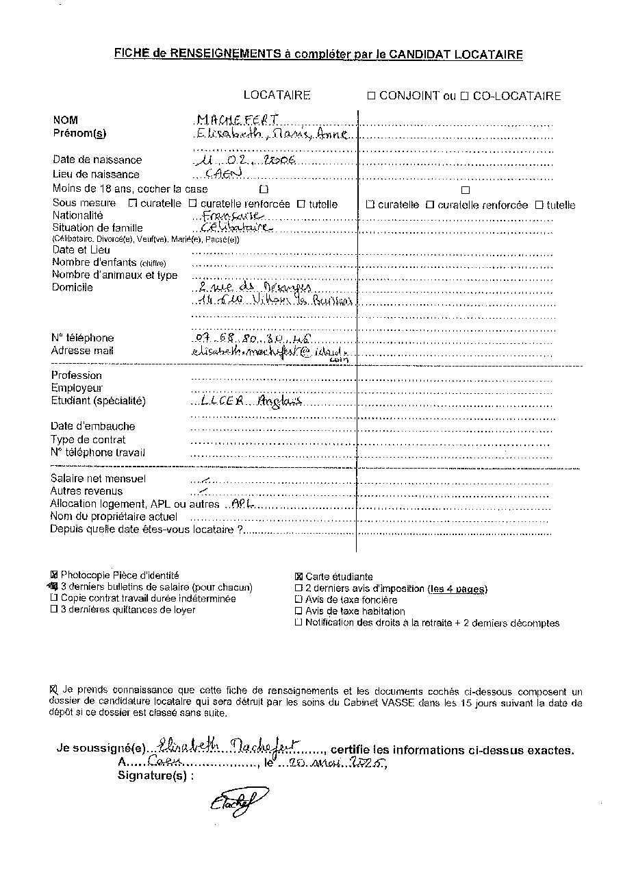Aperçu de Fiche locataire