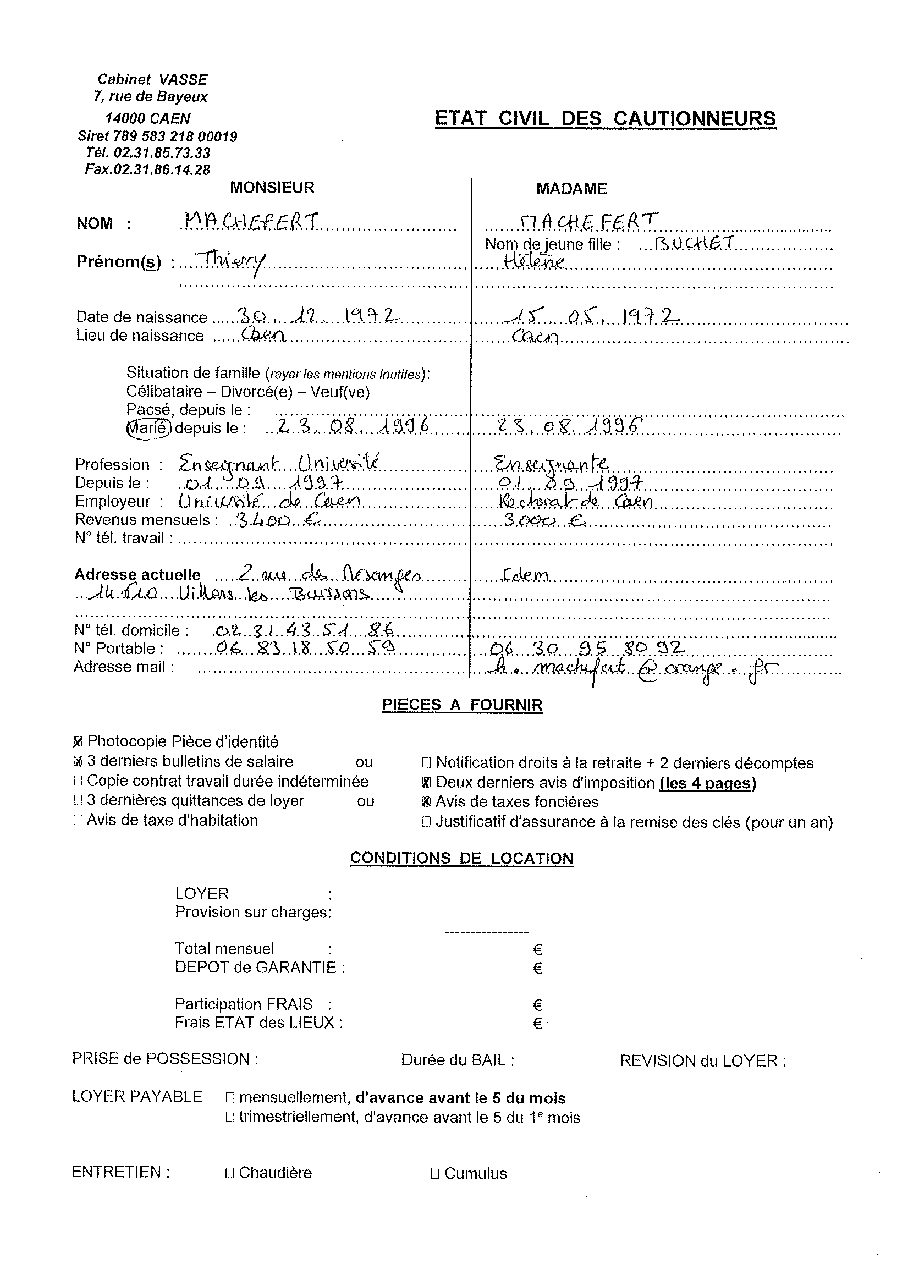 Aperçu de Fiche garant